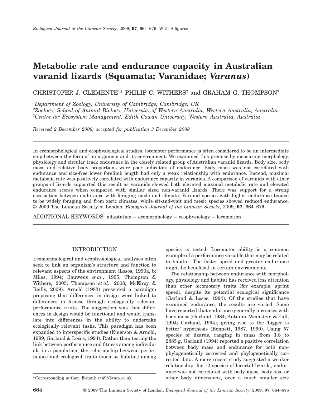 Metabolic Rate and Endurance Capacity in Australian Varanid Lizards