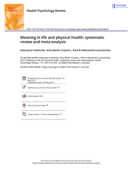 Meaning in Life and Physical Health: Systematic Review and Meta-Analysis