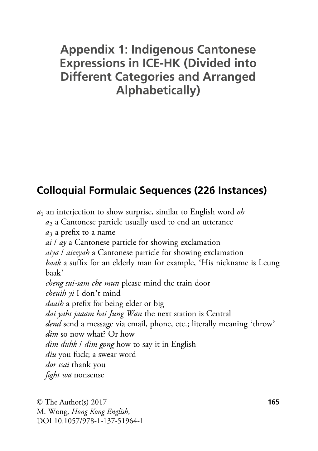 Appendix 1: Indigenous Cantonese Expressions in ICE-HK (Divided Into Different Categories and Arranged Alphabetically)