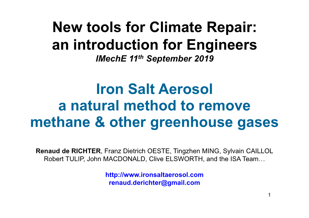 Iron Salt Aerosol a Natural Method to Remove Methane & Other