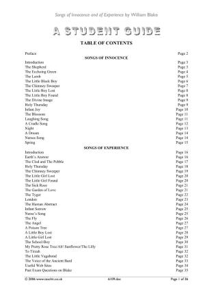Songs of Innocence and of Experience by William Blake TABLE of CONTENTS