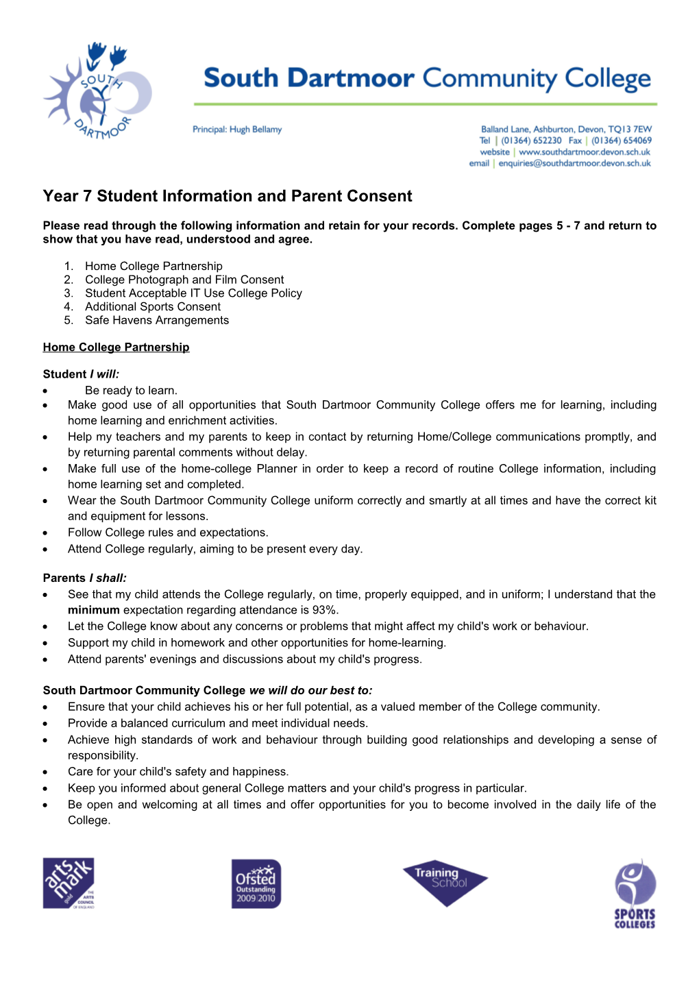 Year 7 Student Information and Parent Consent