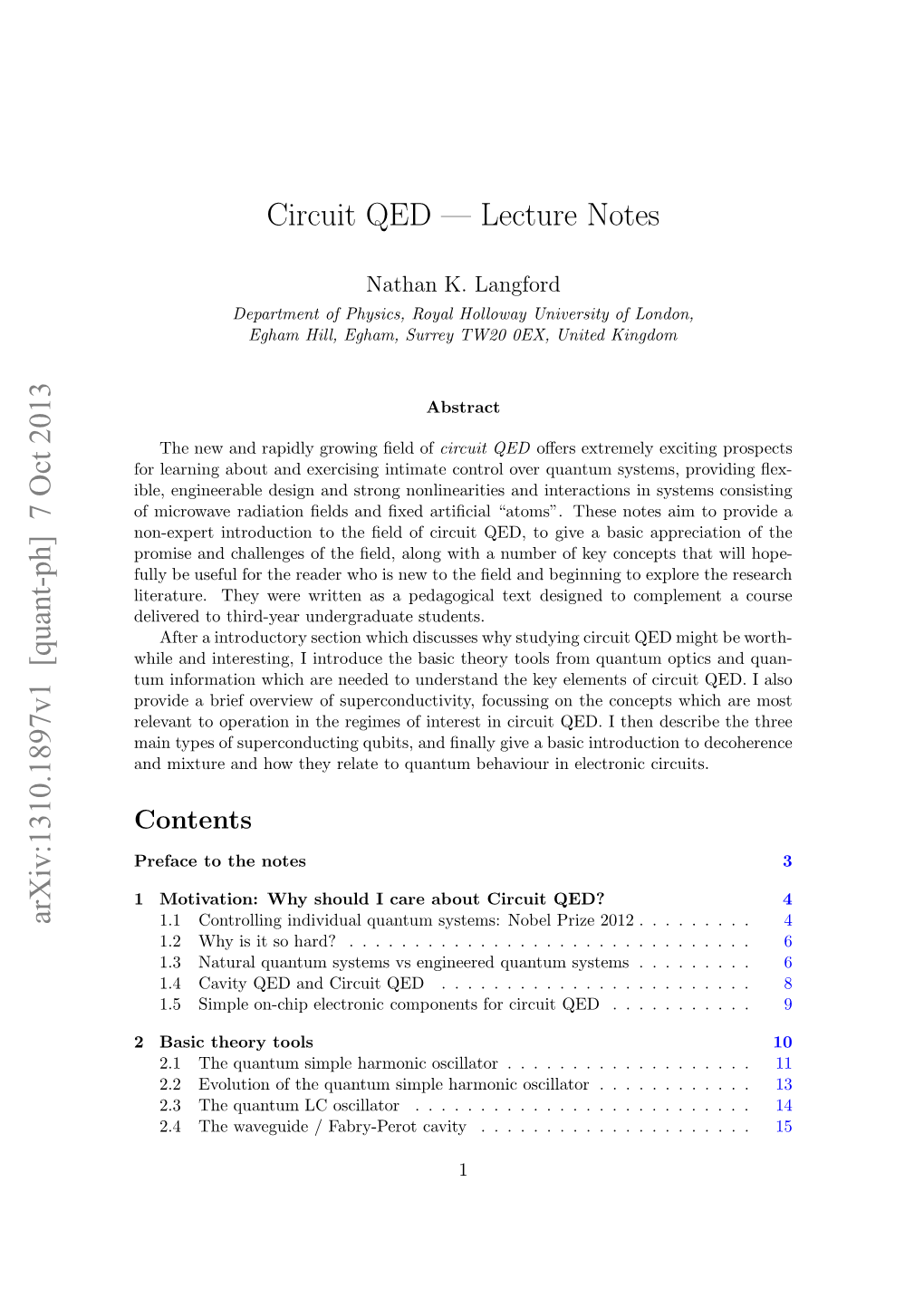 7 Oct 2013 Circuit QED — Lecture Notes