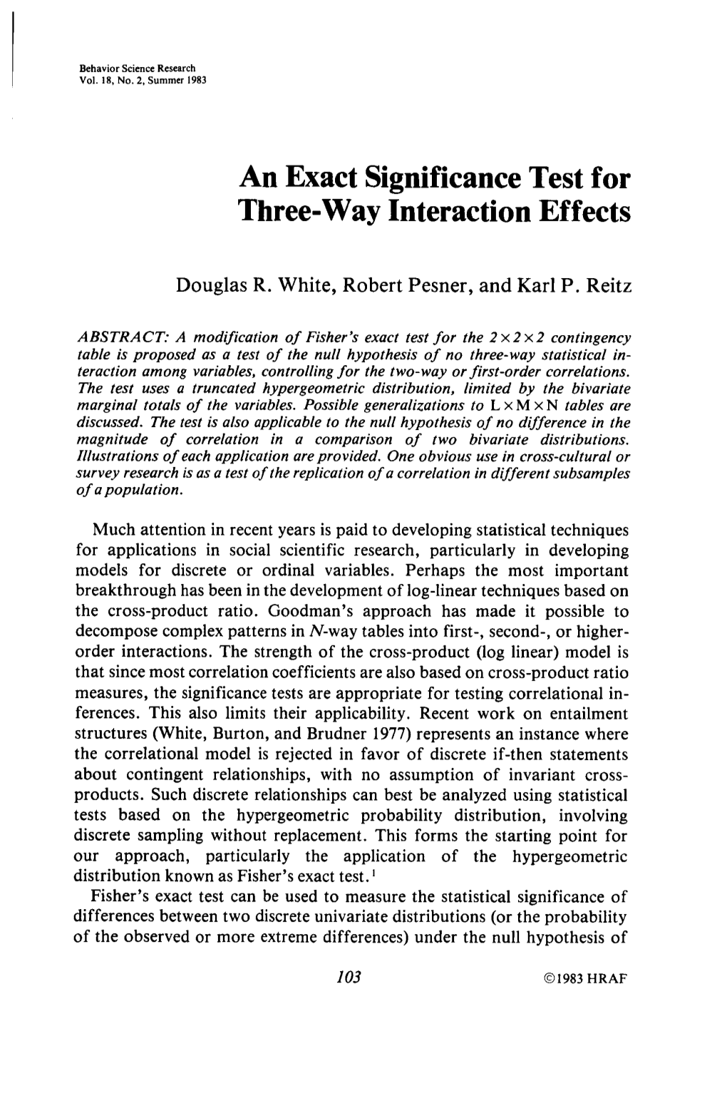 An Exact Significance Test for Three-Way Interaction Effects