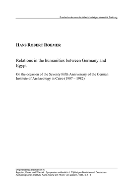 Relations in the Humanities Between Germany and Egypt