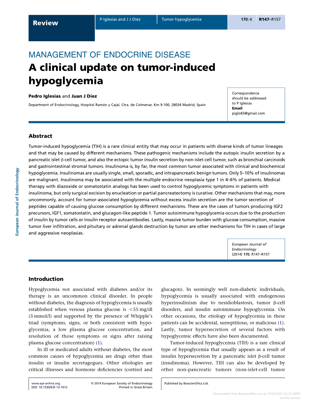 A Clinical Update on Tumor-Induced Hypoglycemia