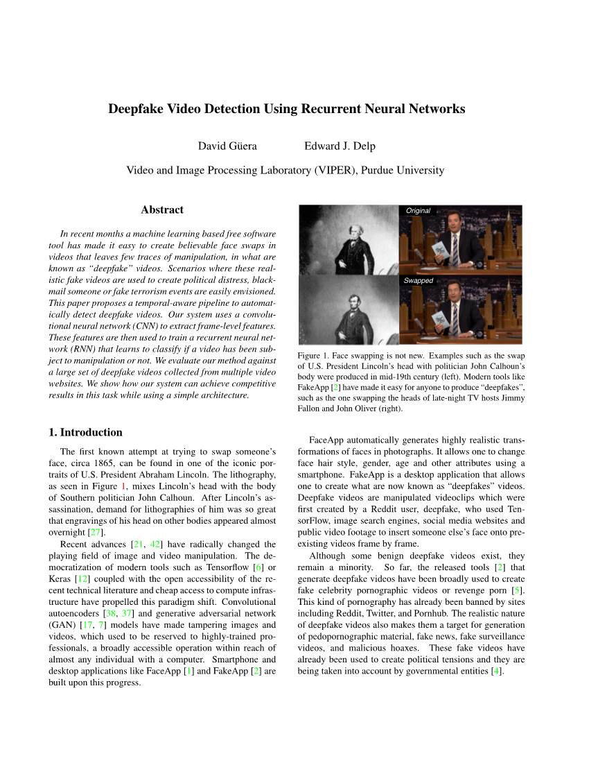 Deepfake Video Detection Using Recurrent Neural Networks