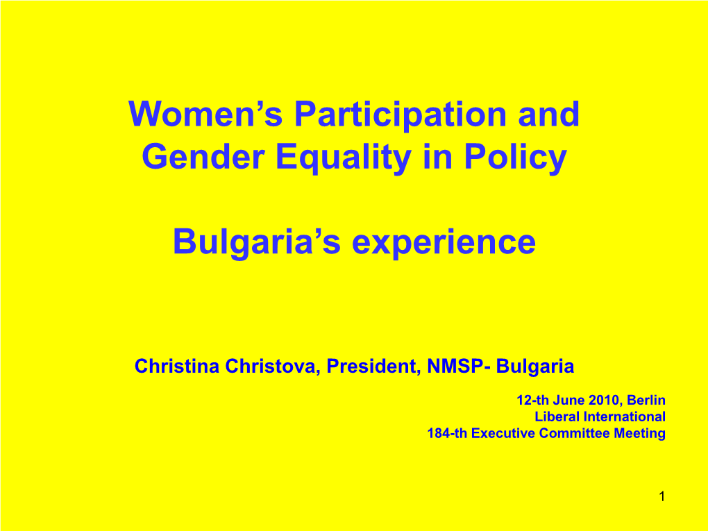 Women's Participation and Gender Equality in Policy Bulgaria's