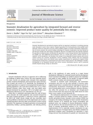 Seawater Desalination for Agriculture by Integrated Forward and Reverse Osmosis: Improved Product Water Quality for Potentially Less Energy