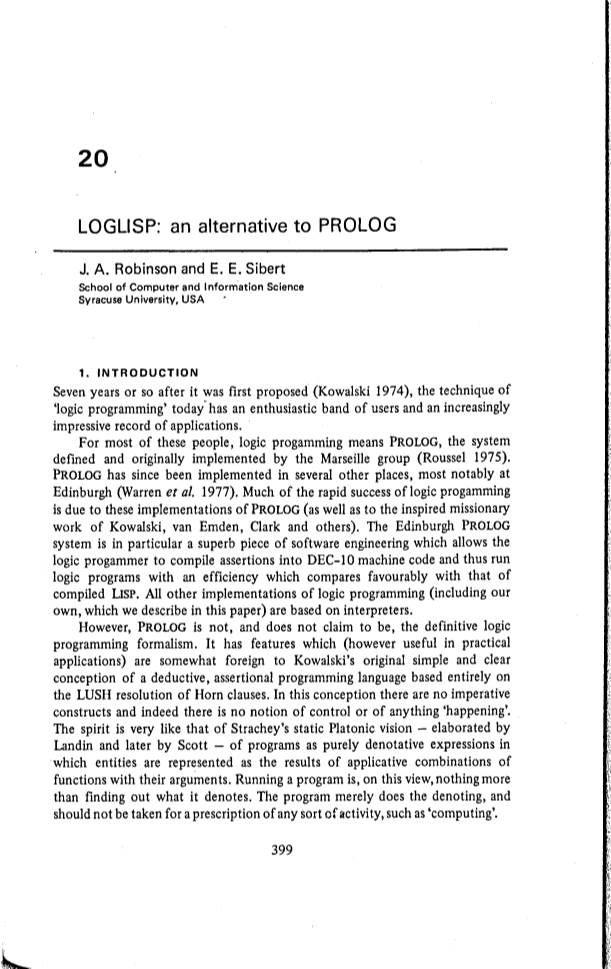 LOGLISP: an Alternative to PROLOG