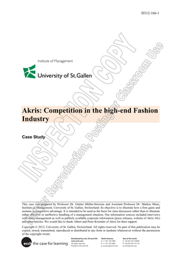 Akris: Competition in the High-End Fashion Industry