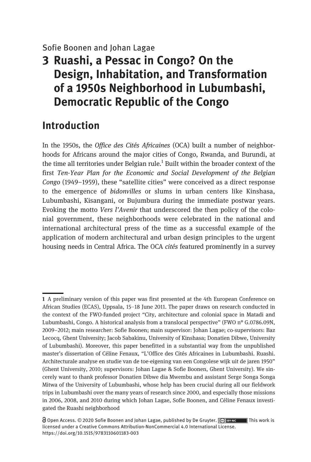 3 Ruashi, a Pessac in Congo? on the Design, Inhabitation, and Transformation of a 1950S Neighborhood in Lubumbashi, Democratic Republic of the Congo