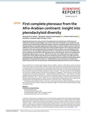 First Complete Pterosaur from the Afro-Arabian Continent: Insight Into Pterodactyloid Diversity Alexander W
