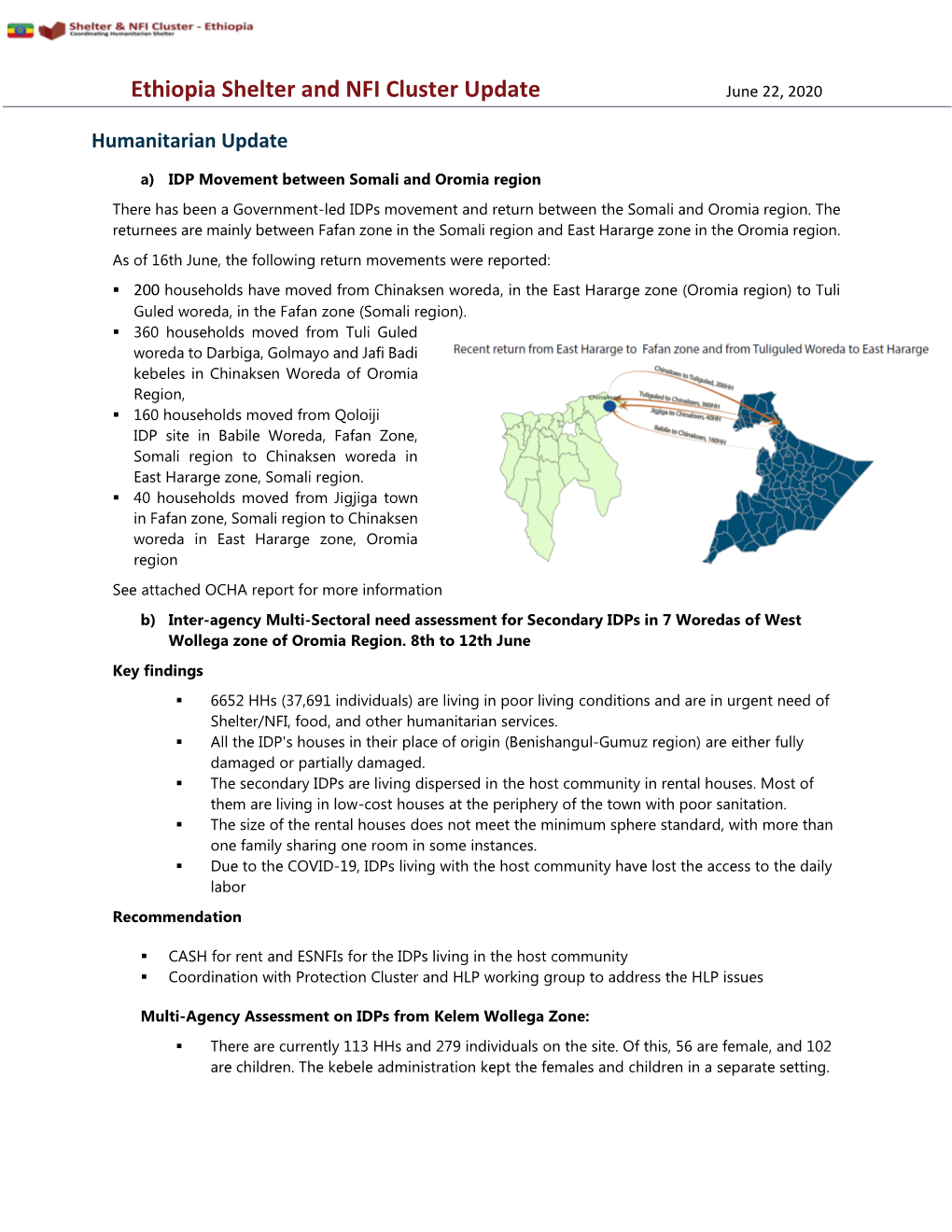 Ethiopia Shelter and NFI Cluster Update June 22, 2020