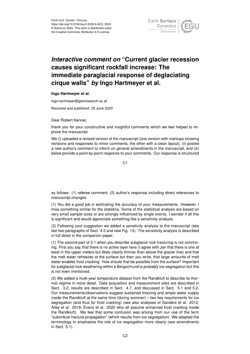 Current Glacier Recession Causes Significant Rockfall Increase: The