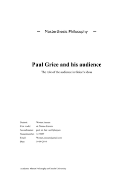 Paul Grice and His Audience