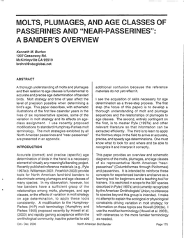 Mol Ts, Plumages, and Age Classes of Passerines and "Near-Passerines": a Bander's Overview