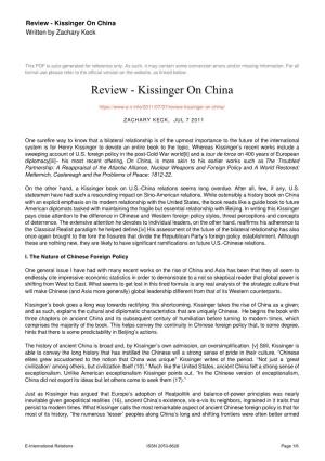 Kissinger on China Written by Zachary Keck