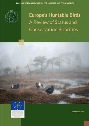 Europe's Huntable Birds a Review of Status and Conservation Priorities