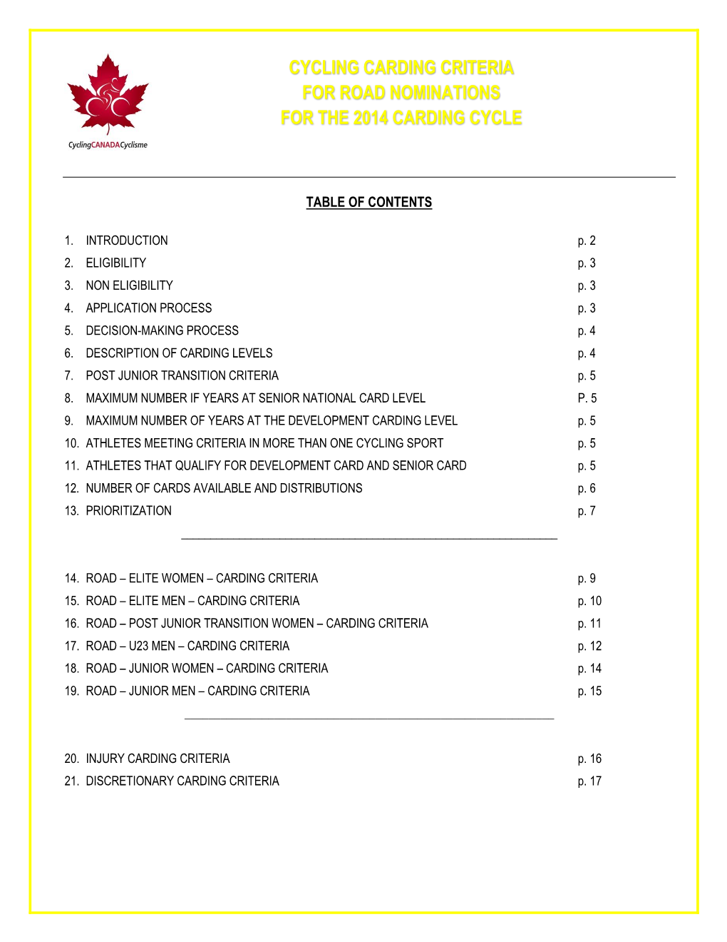 Elite Men Individual Road Race Carding