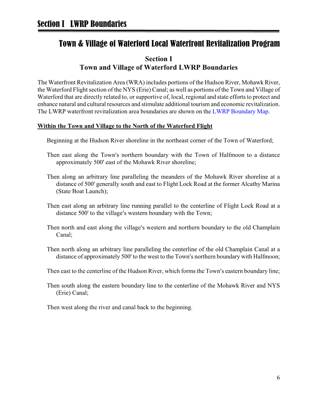 Section I LWRP Boundaries Town & Village of Waterford Local Waterfront Revitalization Program