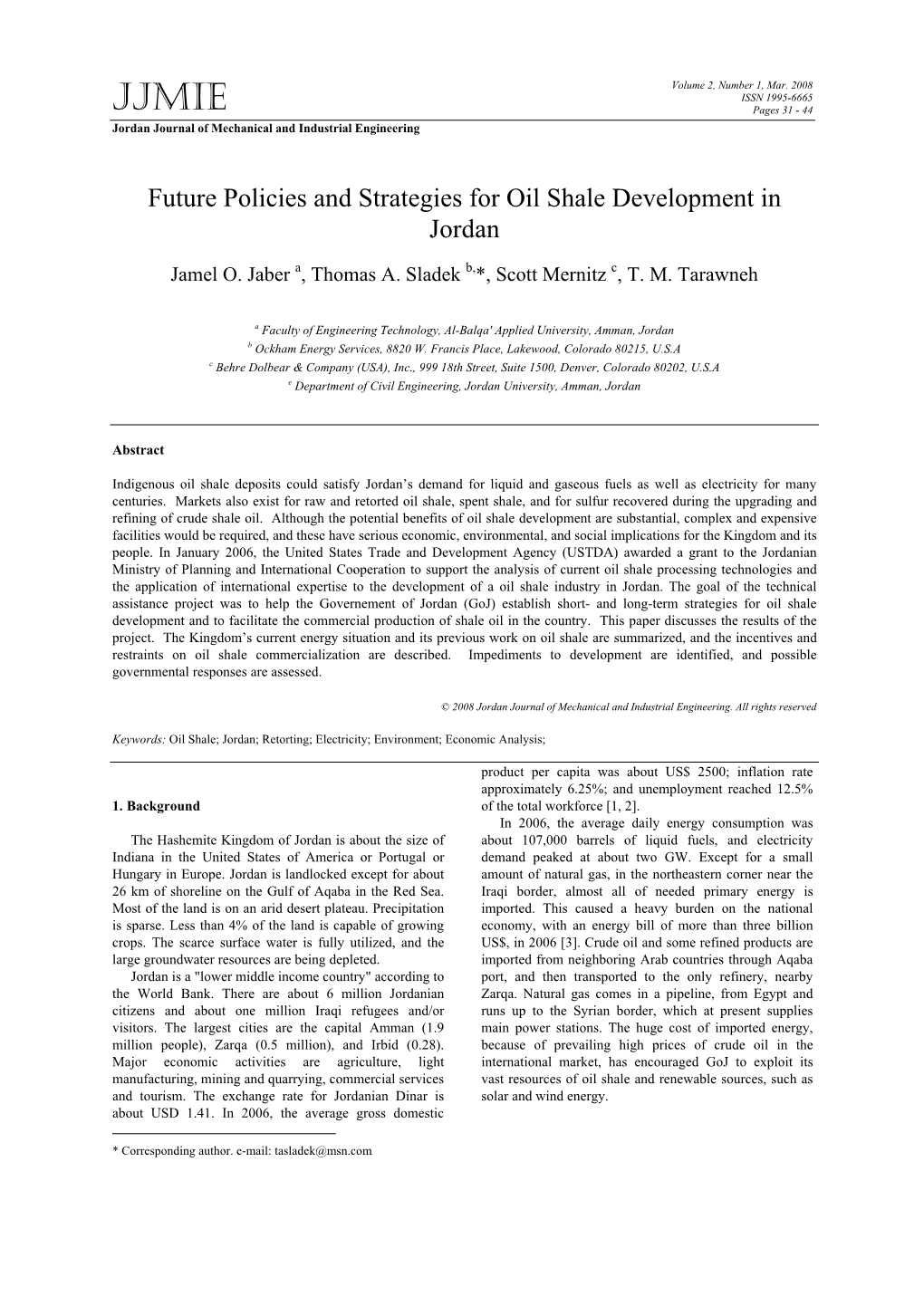 Future Policies and Strategies for Oil Shale Development in Jordan