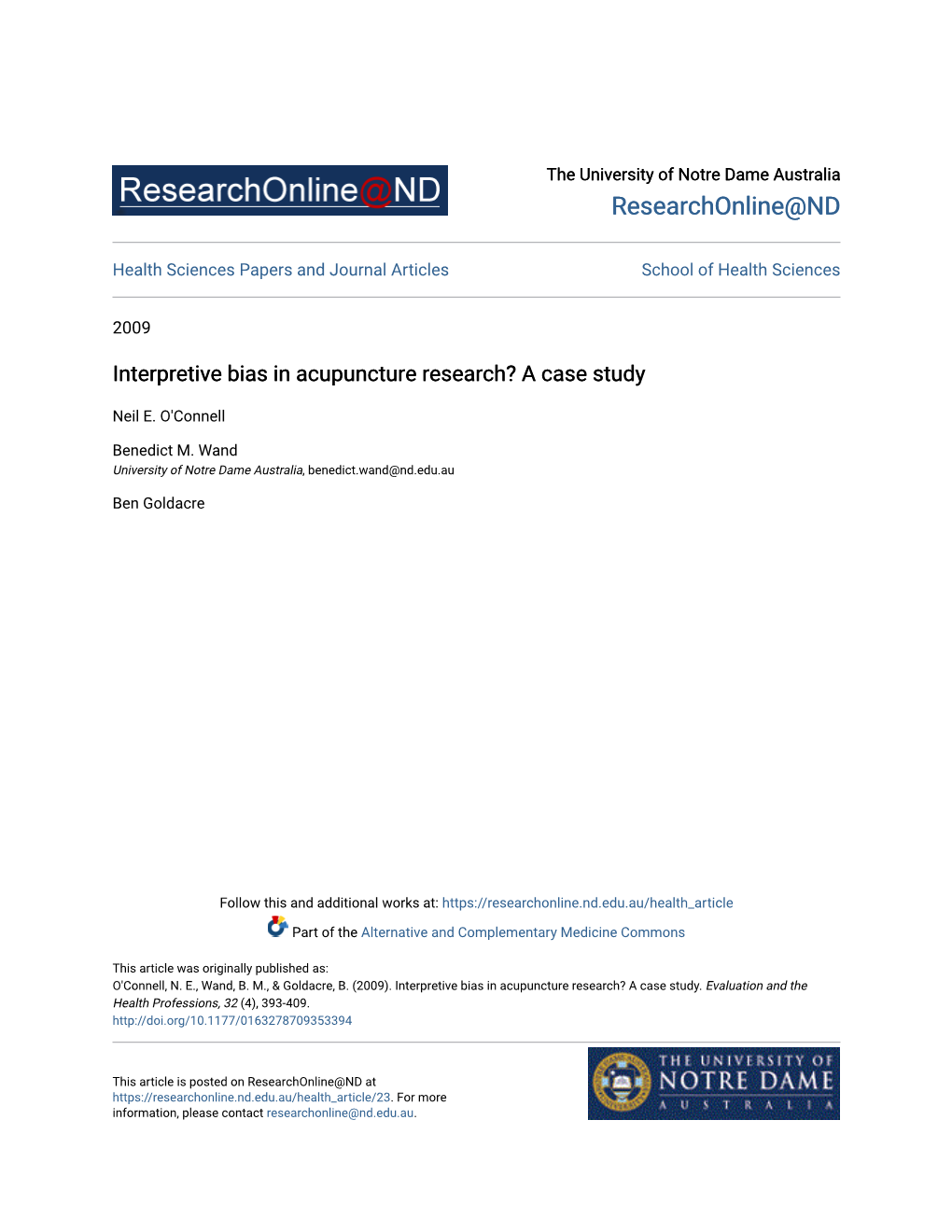 Interpretive Bias in Acupuncture Research? a Case Study