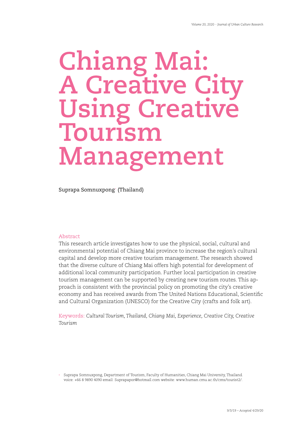 Chiang Mai: a Creative City Using Creative Tourism Management