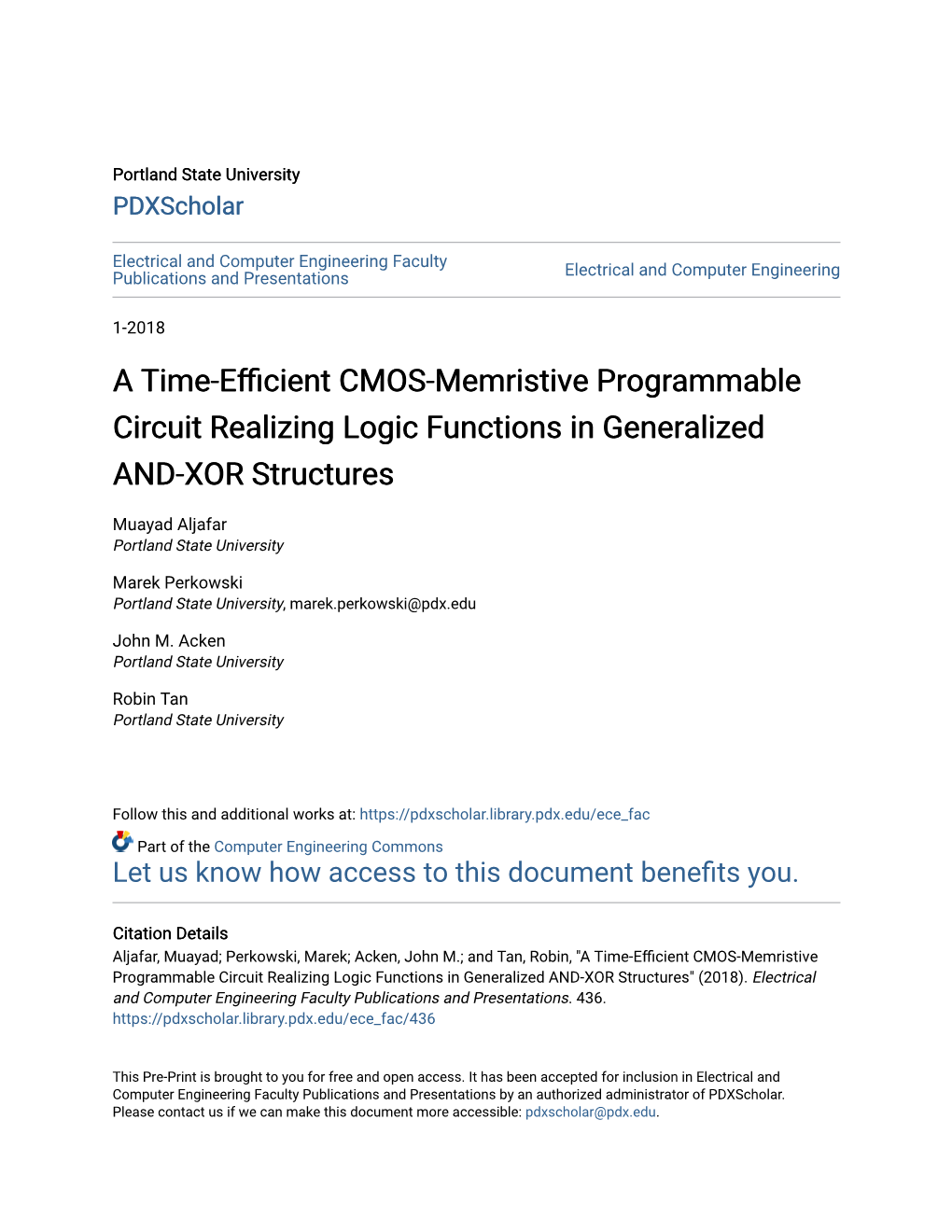 A Time-Efficient CMOS-Memristive Programmable Circuit Realizing Logic Functions in Generalized AND-XOR Structures