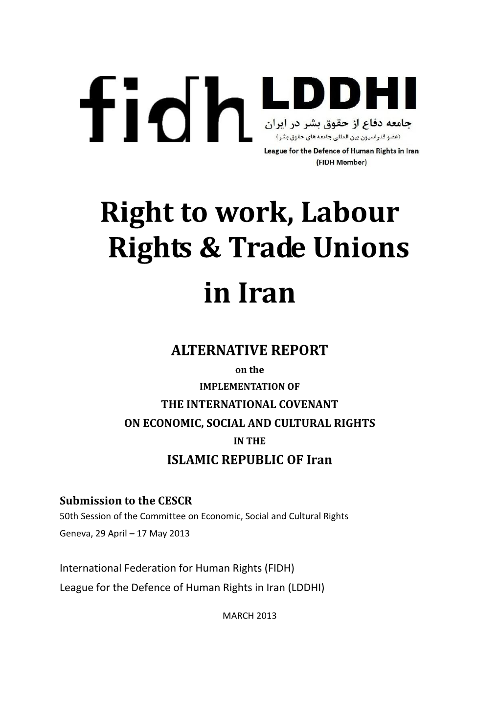 Right to Work, Labour Rights & Trade Unions in Iran