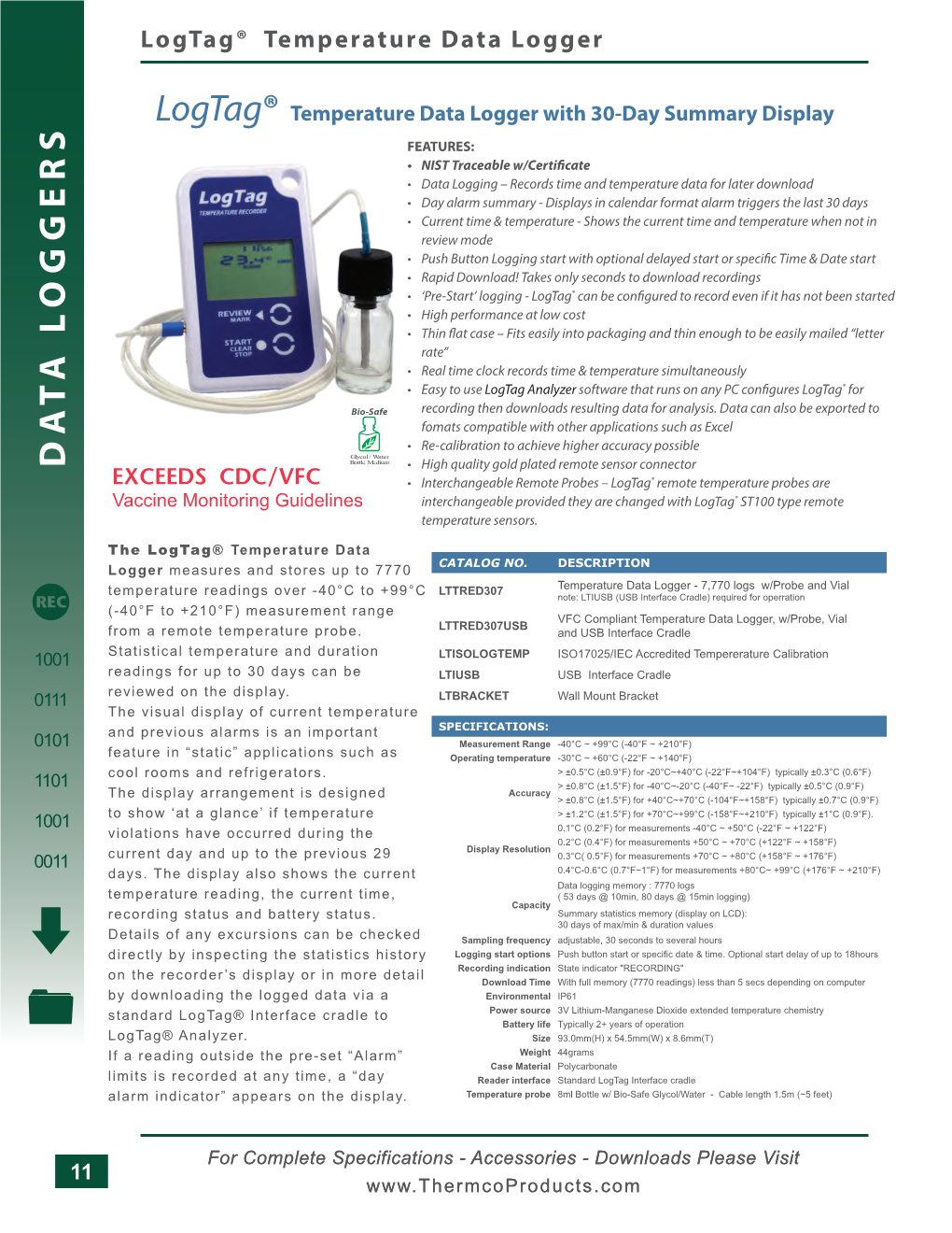 Logtag® Temperature Data Logger with 30-Day Summary Display