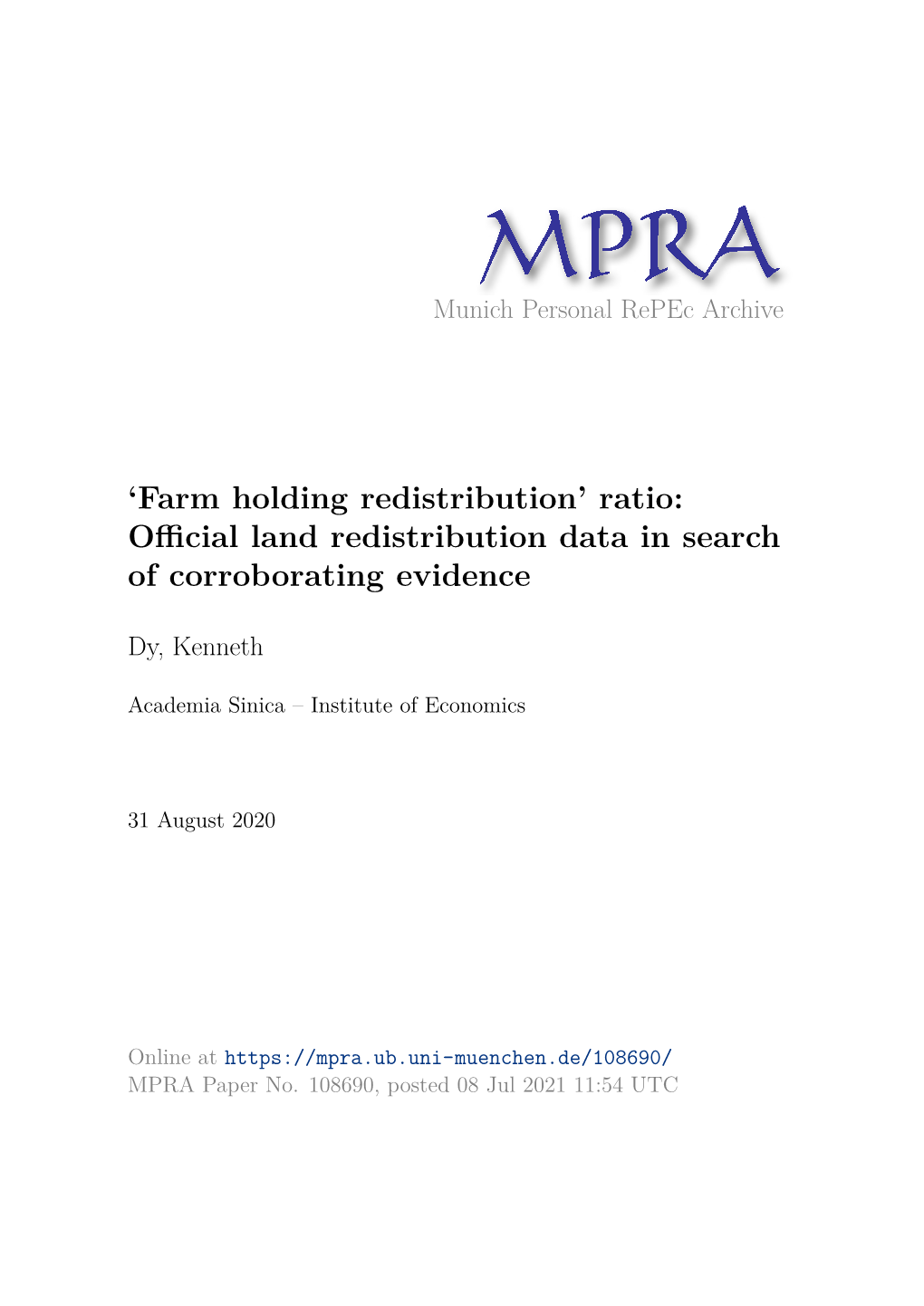 Ratio: Official Land Redistribution Data in Search of Corroborating Evidence