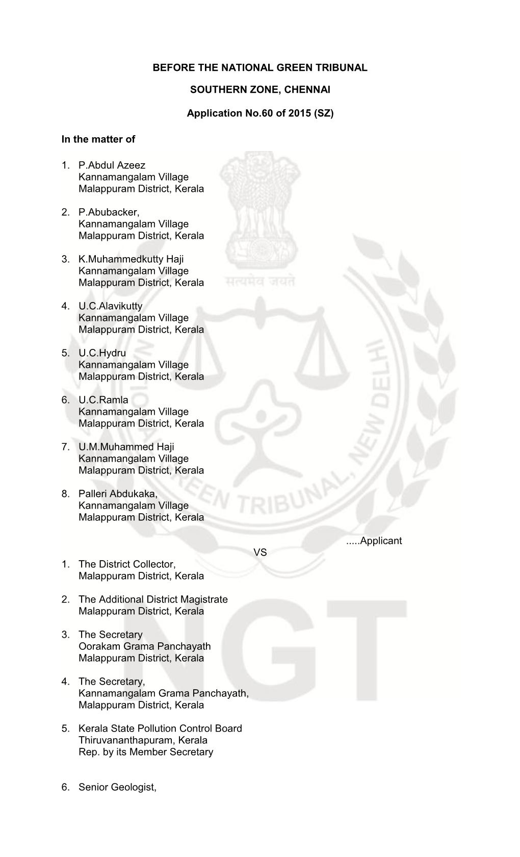 Before the National Green Tribunal Southern Zone