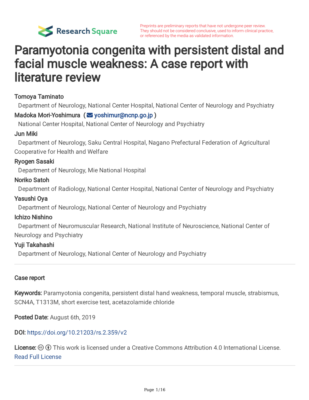 Paramyotonia Congenita with Persistent Distal and Facial Muscle Weakness: a Case Report with Literature Review