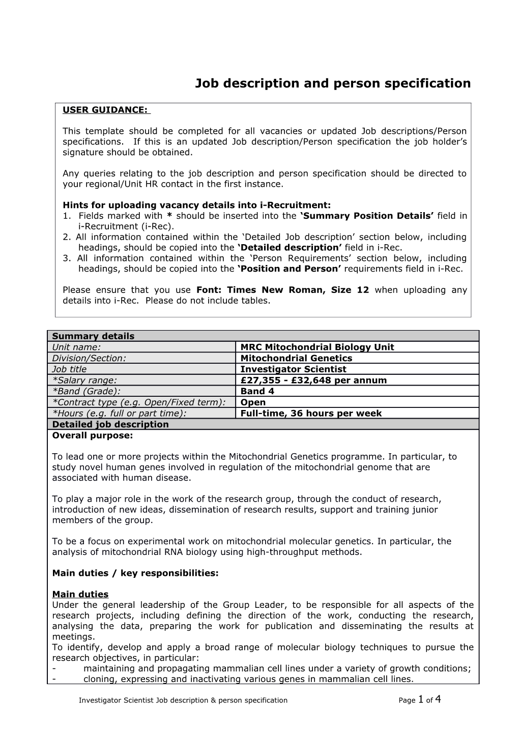 Job Description and Person Specification Template s1