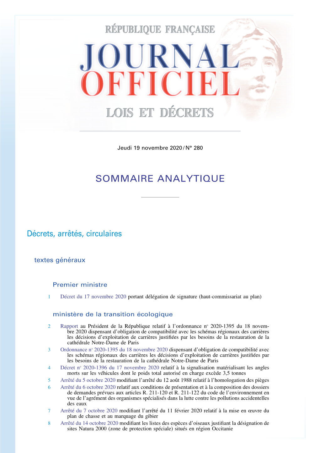 JOURNAL OFFICIEL DE LA RÉPUBLIQUE FRANÇAISE Sommaire