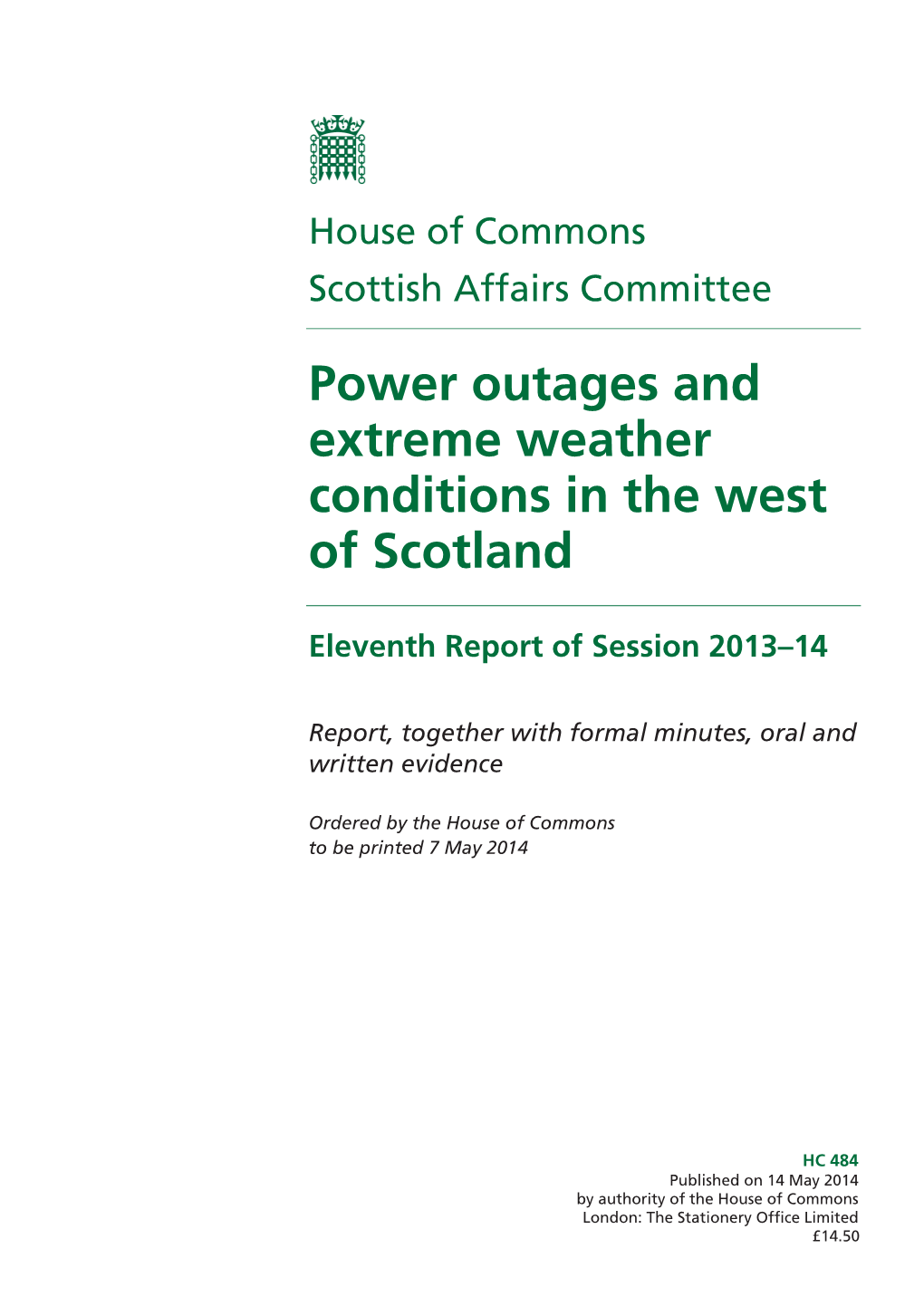 Power Outages and Extreme Weather Conditions in the West of Scotland