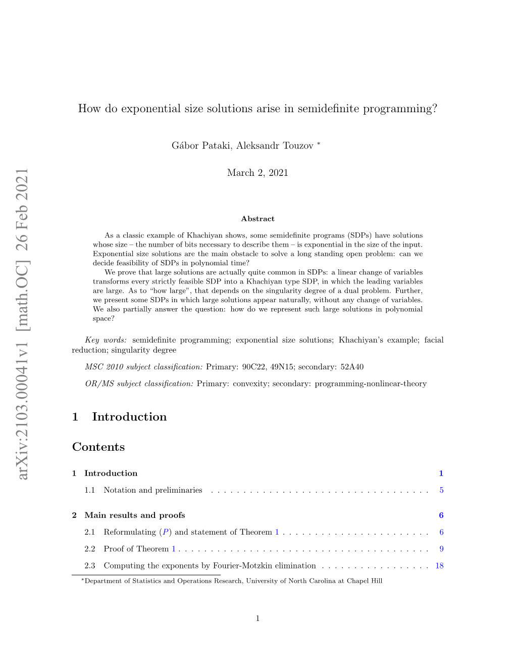 Arxiv:2103.00041V1 [Math.OC] 26 Feb 2021 1.1 Notation and Preliminaries