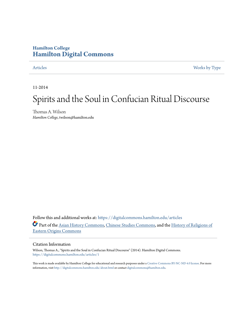 Spirits and the Soul in Confucian Ritual Discourse Thomas A