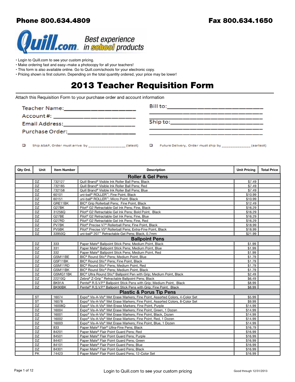 2013 Teacher Requisition Form