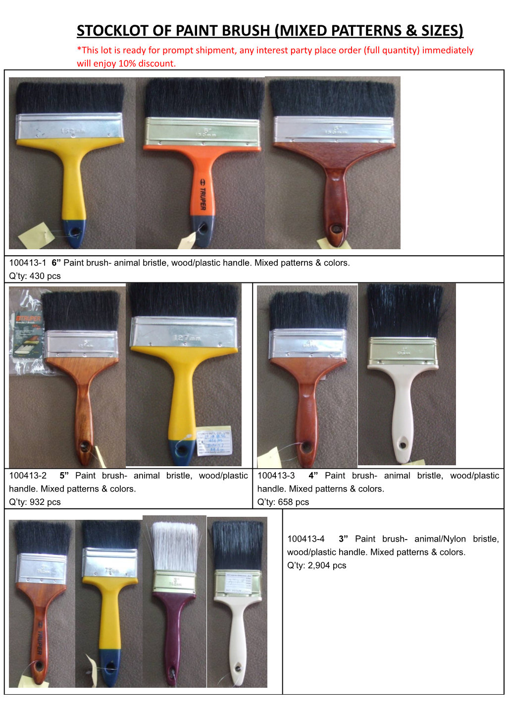 Stocklot of Paint Brush (Mixed Patterns & Sizes)