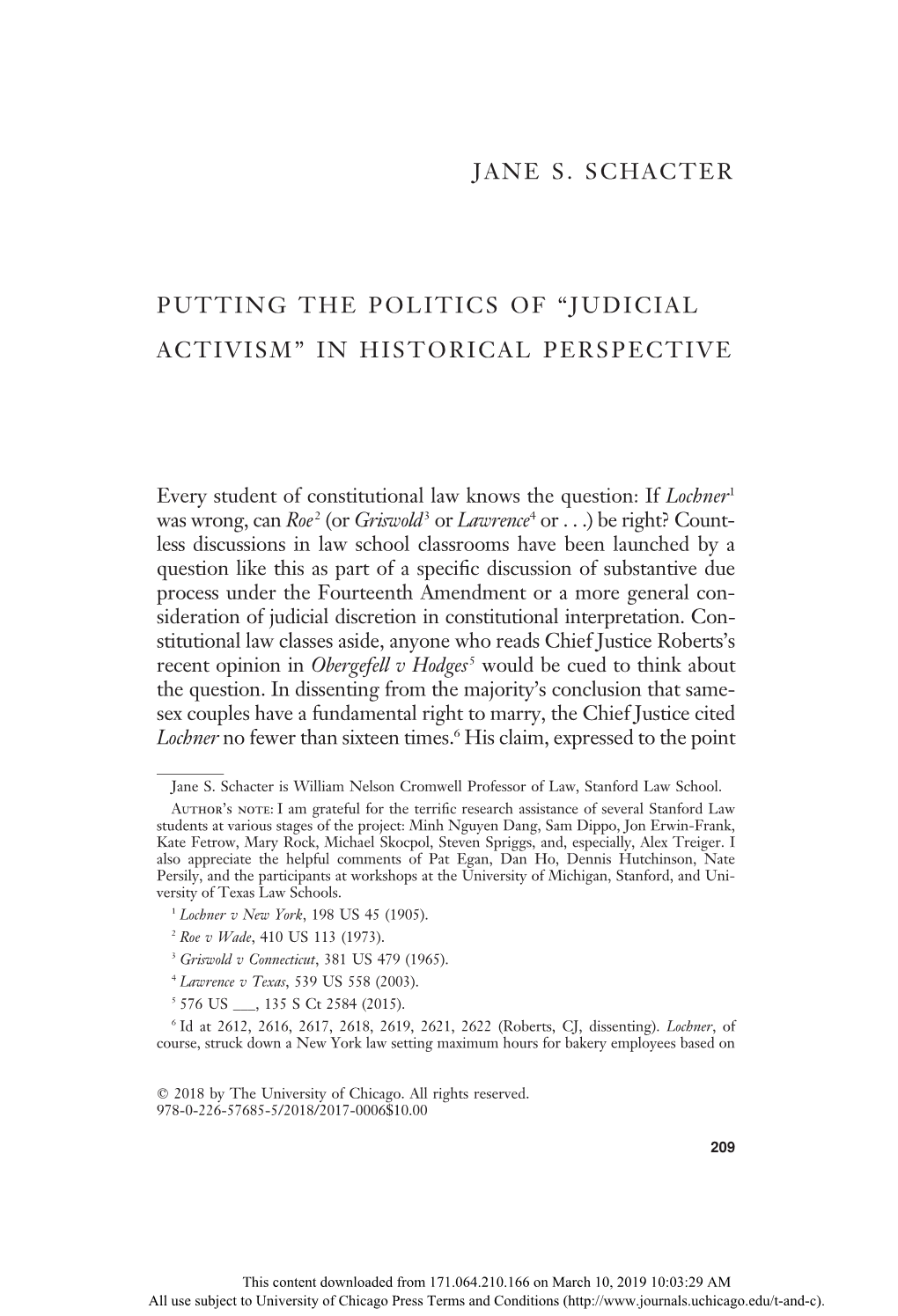 Putting the Politics of “Judicial Activism” in Historical Perspective