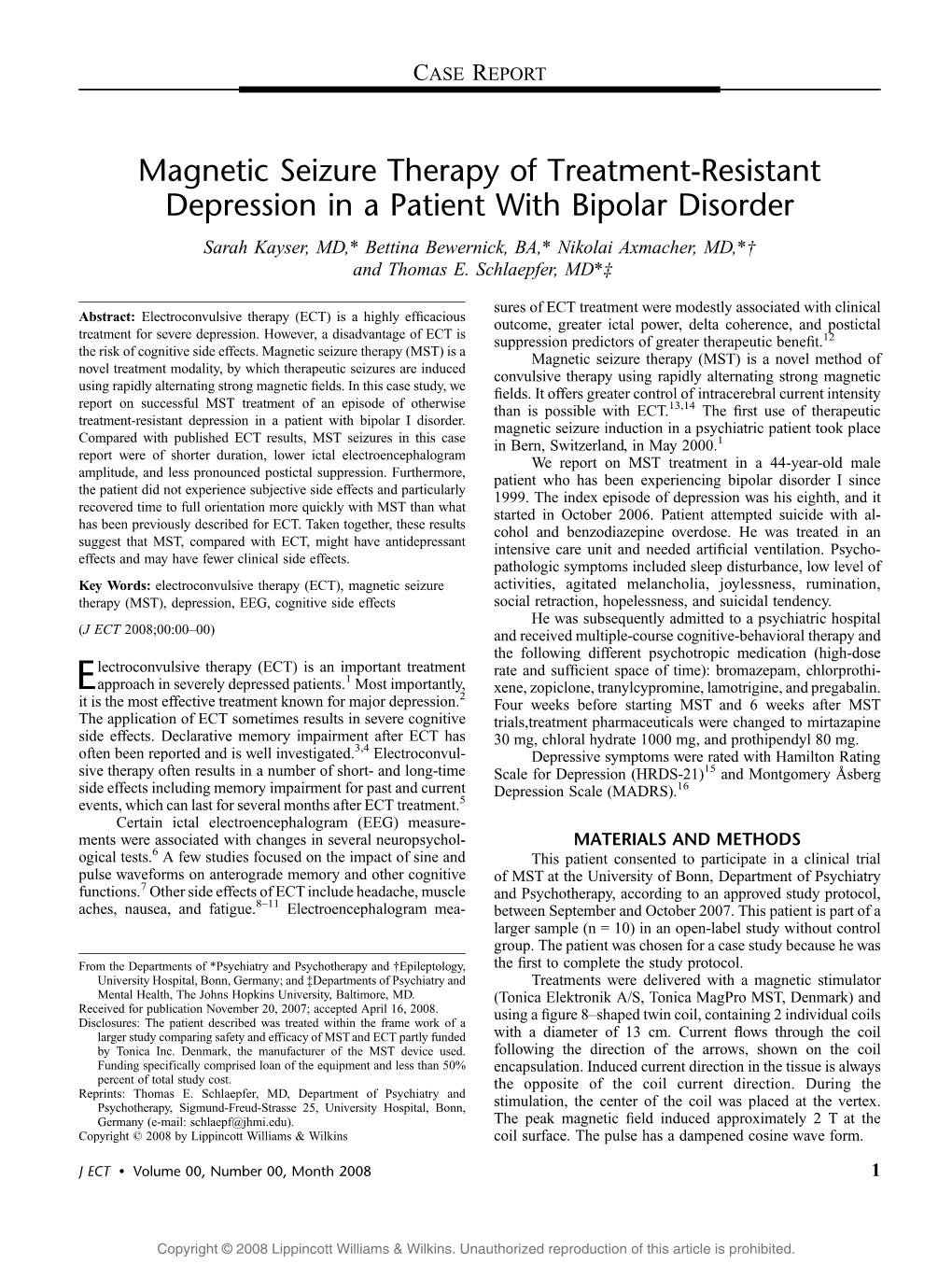 Magnetic Seizure Therapy of Treatment-Resistant Depression In