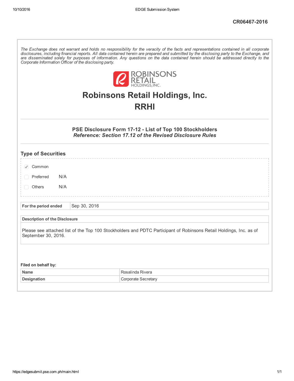 Robinsons Retail Holdings, Inc. RRHI