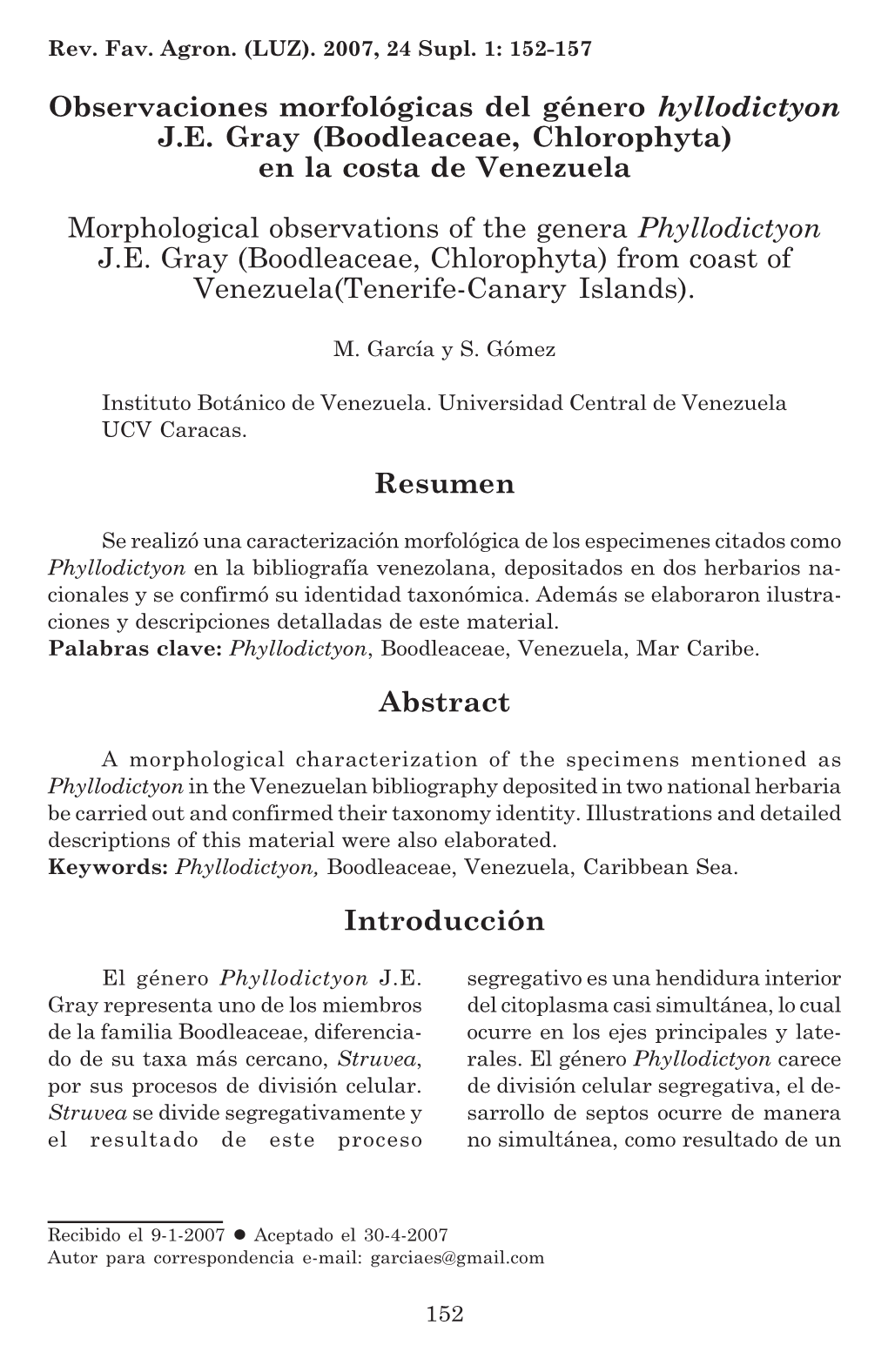 Boodleaceae, Chlorophyta) En La Costa De Venezuela