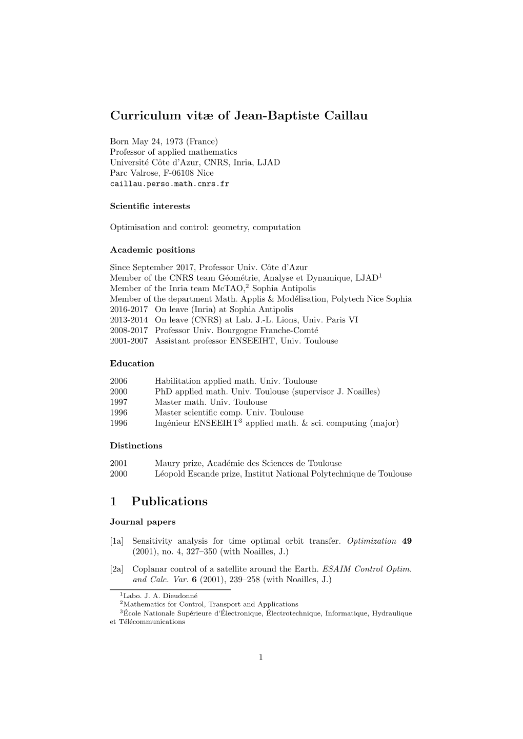 Curriculum Vitæ of Jean-Baptiste Caillau