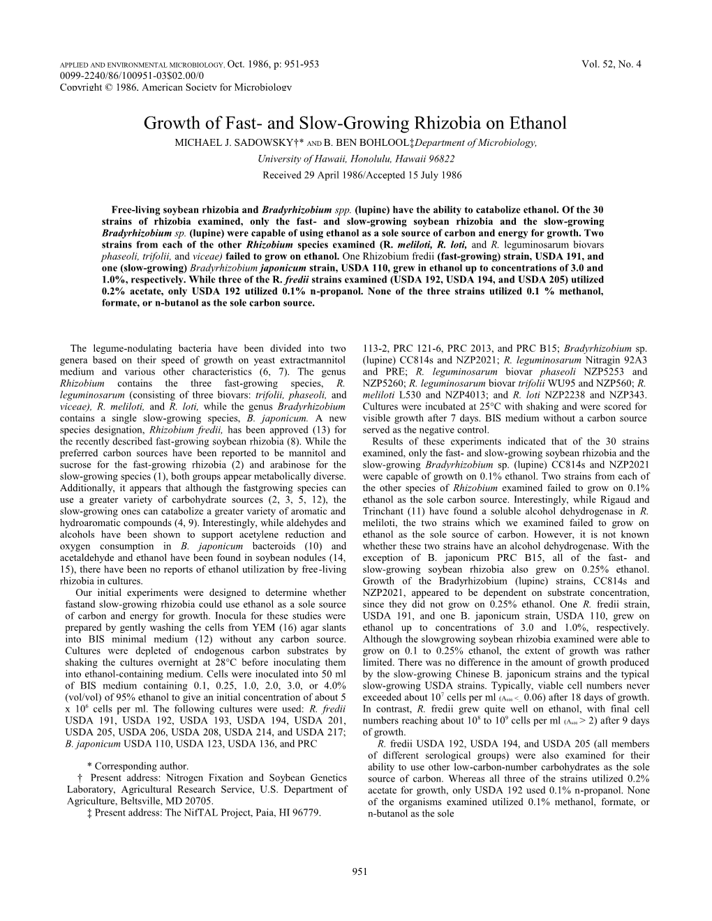 APPLIED and ENVIRONMENTAL MICROBIOLOGY, Oct. 1986, P: 951953