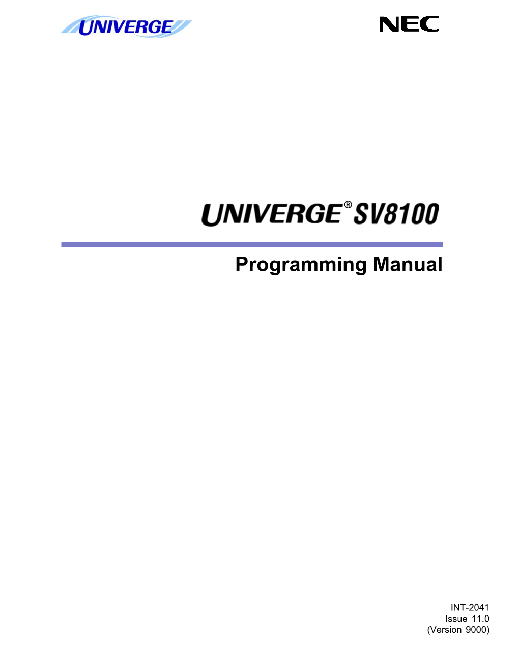 UNIVERGE SV8100 Programming Manual