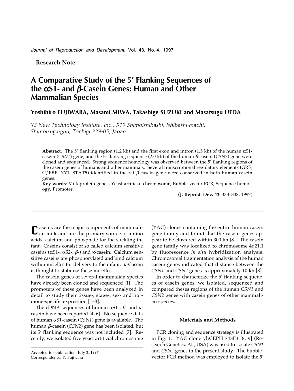 A Comparative Study of the 5' Flanking Sequences of the Αs1- and Β-Casein Genes: Human and Other Mammalian Species