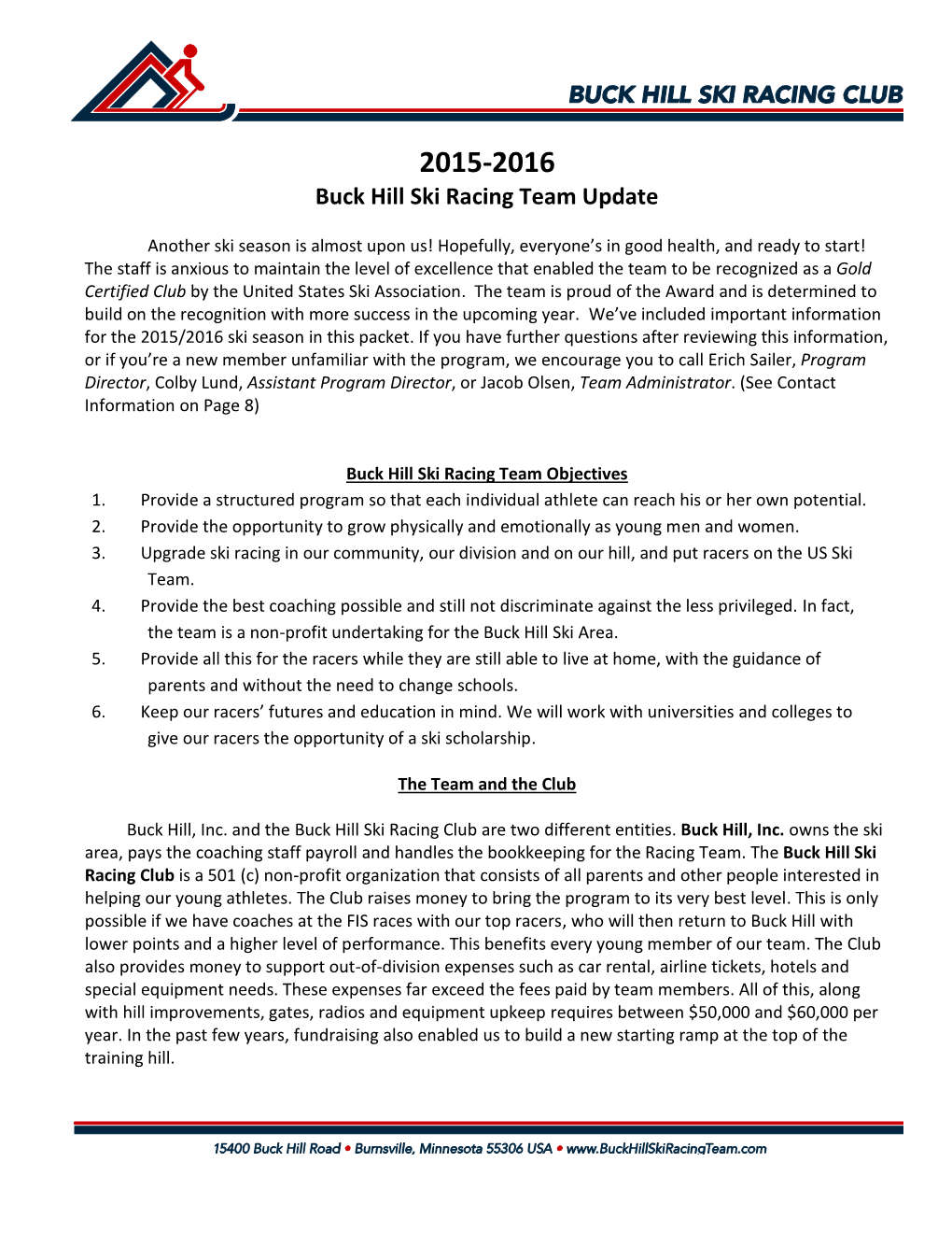 2015-2016 Buck Hill Ski Racing Team Update